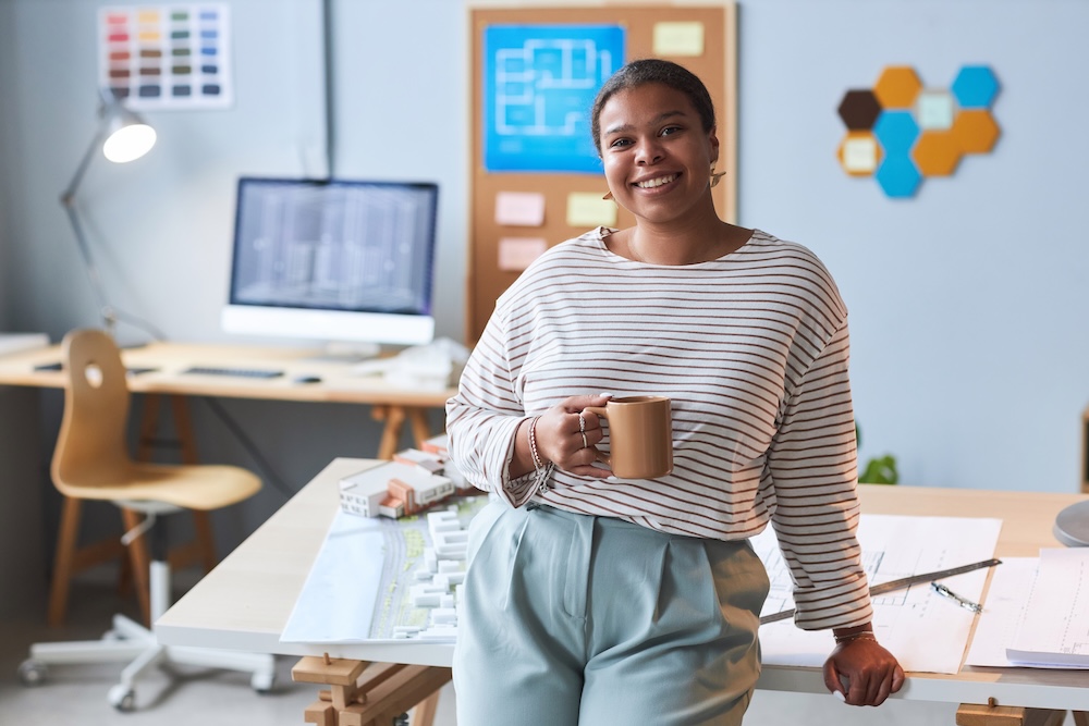 Young woman working in a modern office