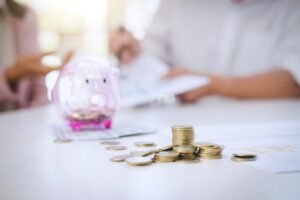 Couples discussing financials and savings