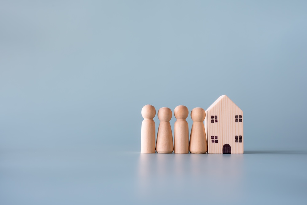 family and a home representing temporary housing