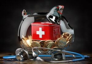 Glass piggy bank with emergency kit inside